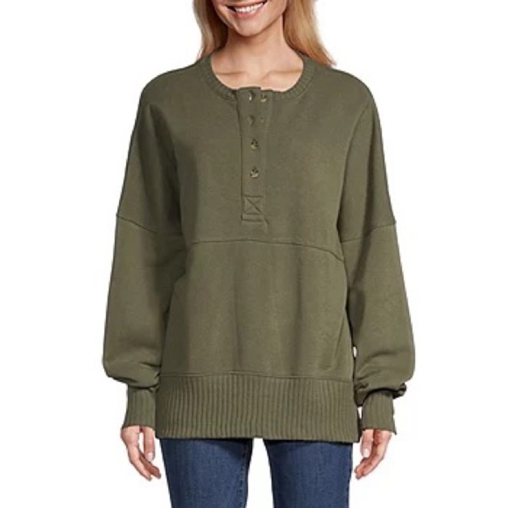 NWT Arizona Henley Neck Long Sleeve Shirt - Yellow/Gold - Size XS